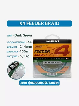 Шнур Nautilus X4 Feeder Braid Dark Green d-0.14 мм 9.1 кг 150 м, Зеленый
