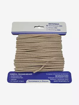 Шнур плетеный (канат) Петроканат STROY-TEX 5,0 мм, тест 320 кг, 20 м, еврокарточка (промышленный/крепежный), Бежевый