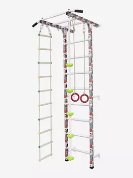 Шведская стенка с турником, веревочной лестницей, кольцами, канатом с упорами, тарзанкой Sportlim Котики, Серый