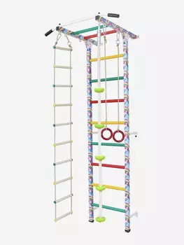 Шведская стенка с турником, веревочной лестницей, кольцами, канатом с упорами, тарзанкой Sportlim Радуга, Розовый