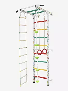 Шведская стенка с турником, веревочной лестницей, кольцами, канатом с упорами, тарзанкой Sportlim Динозавры, Мультицвет