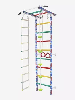 Шведская стенка с турником, веревочной лестницей, кольцами, канатом с упорами, тарзанкой Sportlim Кубики, Красный