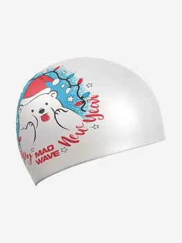 Силиконовая шапочка Mad Wave Happy New Year, White, Белый