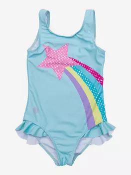 Слитный купальник "Котофей" для девочки с принтом Звездочка, Голубой