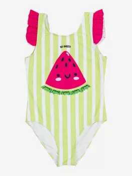 Слитный купальник "Котофей" для девочки с принтом Арбуз, Зеленый