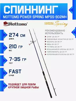 Спиннинг Mottomo Power Spring 902MH 274см 7-35г для рыбалки джига, Черный