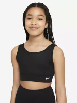 Спортивный топ бра для девочек Nike Dri-FIT Swoosh Luxe, Черный, размер 137-146