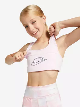 Спортивный топ бра для девочек Nike Dri-FIT Swoosh, Розовый, размер 128-137
