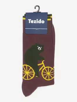 Стильные мужские носки Tezido с мишкой на велосипеде, Коричневый