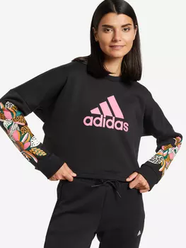 Свитшот женский adidas Farm Print Loose Cropped Logo, Черный
