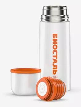 Термос Биосталь Flr 350 мл, пробка с кнопкой, Белый