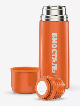 Термос Биосталь Flr 350 мл, пробка с кнопкой, Оранжевый