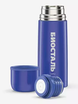 Термос Биосталь Flr 350 мл, пробка с кнопкой, Синий