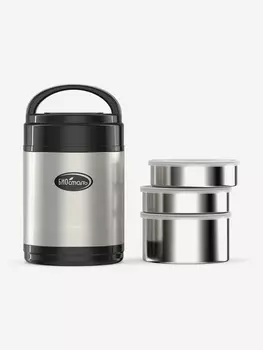 Термос для еды Биосталь 1800 мл с 3-мя метал.контейнерами, Серебряный