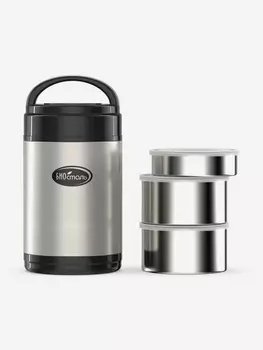 Термос для еды Биосталь 2000 мл с 3-мя метал.контейнерами, Серебряный