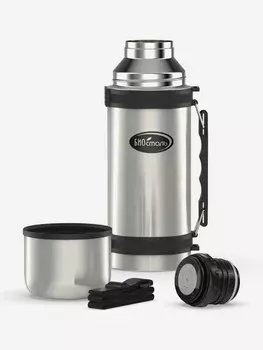 Термос для напитков Биосталь 1000 мл, с ручкой и ремешком, Серебряный