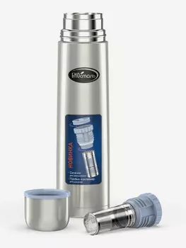 Термос для напитков Биосталь 1200 мл, пробка с ситечком, Серебряный