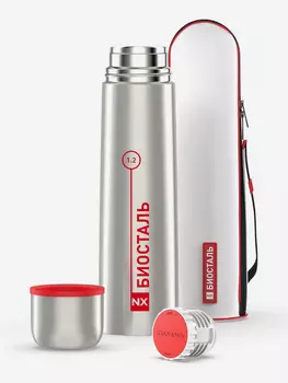 Термос для напитков Биосталь 1200 мл с чехлом, Серебряный