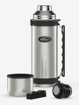 Термос для напитков Биосталь 1500 мл, с ручкой и ремешком, Серебряный