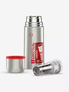 Термос для напитков Биосталь 350 мл, пробка с ситечком, Серебряный