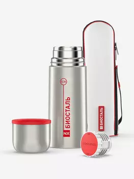 Термос для напитков Биосталь 350 мл с чехлом, Серебряный