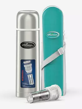 Термос для напитков Биосталь 500 мл, с ситечком и чехлом, Серебряный