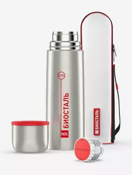 Термос для напитков Биосталь 750 мл с чехлом, Серебряный