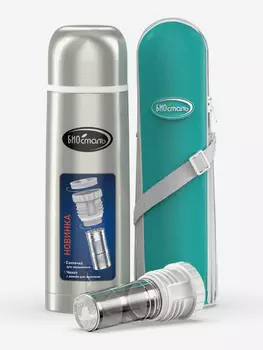 Термос для напитков Биосталь 750 мл, с ситечком и чехлом, Серебряный