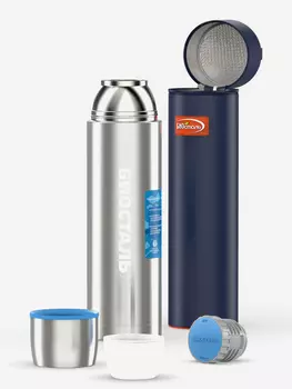 Термос для напитков Биосталь Авто 1200 мл с термочехлом, Серебряный