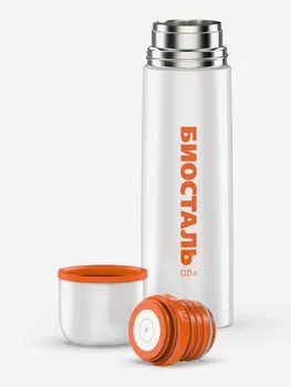 Термос для напитков Биосталь Flr 500 мл, пробка с кнопкой, Белый