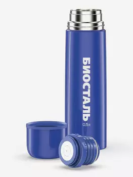 Термос для напитков Биосталь Flr 500 мл, пробка с кнопкой, Синий