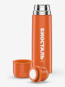 Термос для напитков Биосталь Flr 500 мл, пробка с кнопкой, Оранжевый