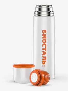 Термос для напитков Биосталь Flr 750 мл, пробка с кнопкой, Белый