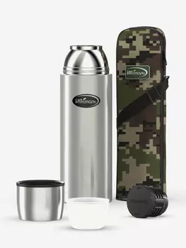 Термос для напитков Биосталь Охота 1000 мл с чехлом, Серебряный