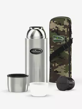 Термос для напитков Биосталь Охота 750 мл с чехлом, Серебряный