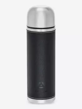 Термос для напитков, пробка с кнопкой, с кожаной вставкой на корпусе. Объем 1л., Черный