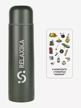 Термос для напитков Relaxika 101 1000 мл, в подарок стикерпак Кемпинг, Зеленый