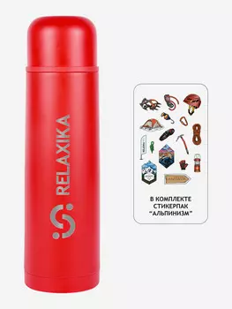 Термос для напитков Relaxika 101 1000 мл, в подарок стикерпак Альпинизм, Красный