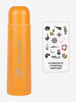 Термос для напитков Relaxika 101 500 мл, в подарок стикерпак Морской, Желтый