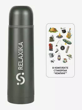 Термос для напитков Relaxika 101 500 мл, в подарок стикерпак Кемпинг, Зеленый