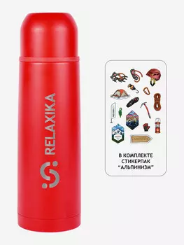 Термос для напитков Relaxika 101 750 мл, в подарок стикерпак Альпинизм, Красный