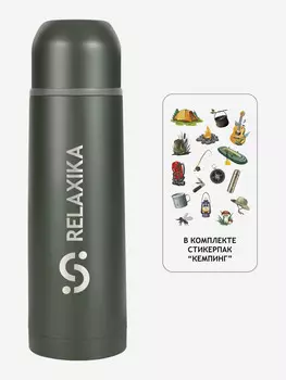 Термос для напитков Relaxika 101 750 мл, в подарок стикерпак Кемпинг, Зеленый