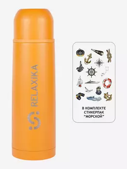 Термос для напитков Relaxika 101 750 мл, в подарок стикерпак Морской, Желтый