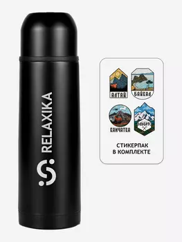 Термос для напитков Relaxika 101, 750 мл, черный, в подарок стикерпак Красоты России, Черный