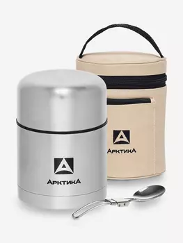 Термос с супер-широким горлом для супа и еды. Объем 0,5 л. В комплекте вместительная крышка-тарелка, чехол, складная ложка. Пробка оснащена кнопкой для спуска давления для более легкого открывания., Серебряный