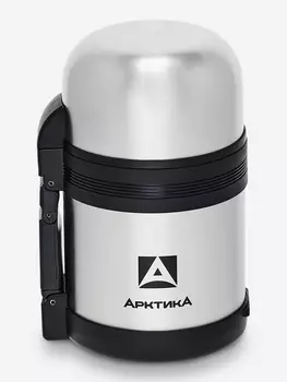 Термос с универсальной пробкой для напитков и еды. Объем 0,6 л. В комплект входит дополнительная чашка и съемный ремешок для переноски. Термос снабжен складной ручкой., Серебряный