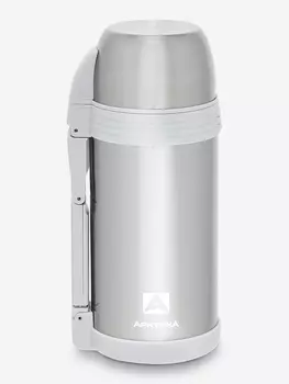 Термос с универсальной пробкой для напитков и еды. Объем 1,5 л. В комплект входит дополнительная чашка и съемный ремешок для переноски. Термос снабжен складной ручкой., Серебряный