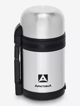 Термос с универсальной пробкой для напитков и еды. Объем 0,8 л. В комплект входит дополнительная чашка и съемный ремешок для переноски. Термос снабжен складной ручкой., Серебряный