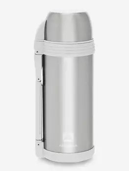 Термос с универсальной пробкой для напитков и еды. Объем 2 л. В комплект входит дополнительная чашка и съемный ремешок для переноски. Термос снабжен складной ручкой., Серебряный