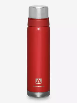 Термос с узким горлом и глухой пробкой, 2 накручивающиеся чашки в комплекте. Молотковая эмаль на корпусе дополнительно защищает термос от сколов и царапин. Объем 0,9 л., Красный